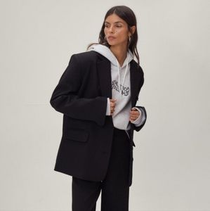 Nasty Gal Oversized Flap Pocket Double Breasted Blazer Black NWT